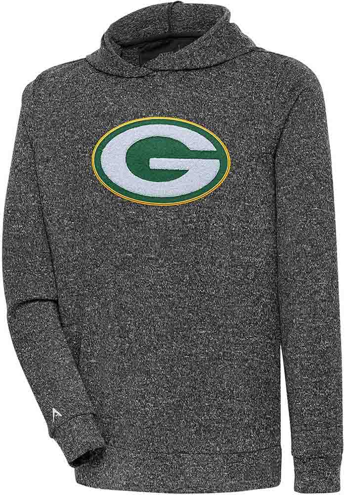 Antigua Green Bay Packers Black Chenille Logo Absolute Long Sleeve Hoodie, Black, 100% POLYESTER, Size L, Rally House