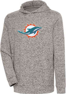 Antigua Miami Dolphins Mens Oatmeal Chenille Logo Absolute Long Sleeve Hoodie