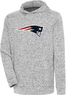 Antigua New England Patriots Mens Grey Chenille Logo Absolute Long Sleeve Hoodie