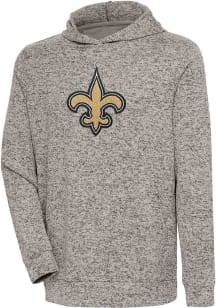 Antigua New Orleans Saints Mens Oatmeal Chenille Logo Absolute Long Sleeve Hoodie