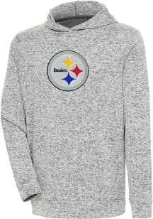 Antigua Pittsburgh Steelers Mens Grey Chenille Logo Absolute Long Sleeve Hoodie