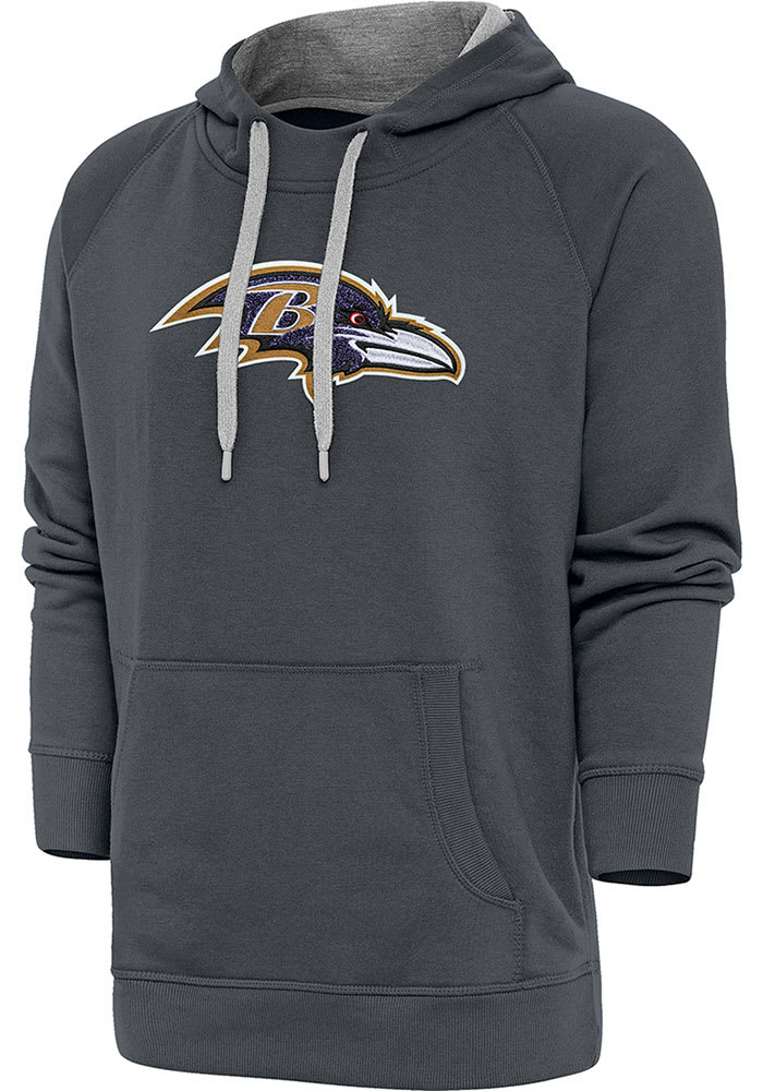 Men's Antigua Heathered Gray Baltimore Ravens Logo Victory Pullover Hoodie  