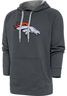 Antigua Denver Broncos Mens Charcoal Chenille Logo Victory Long Sleeve Hoodie