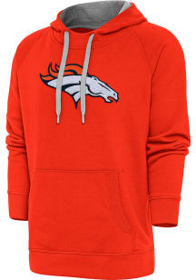 Antigua Denver Broncos Mens Orange Chenille Logo Victory Long Sleeve Hoodie