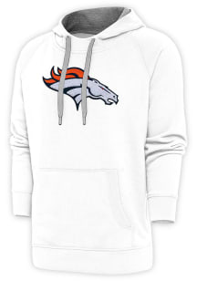 Antigua Denver Broncos Mens White Chenille Logo Victory Long Sleeve Hoodie