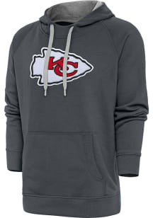 Antigua Kansas City Chiefs Mens Charcoal Chenille Logo Victory Long Sleeve Hoodie