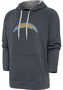 Antigua Los Angeles Chargers Mens Charcoal Chenille Logo Victory Long Sleeve Hoodie