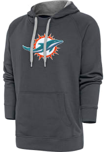 Antigua Miami Dolphins Mens Charcoal Chenille Logo Victory Long Sleeve Hoodie
