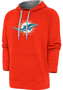 Antigua Miami Dolphins Mens Orange Chenille Logo Victory Long Sleeve Hoodie