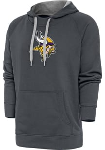 Antigua Minnesota Vikings Mens Charcoal Chenille Logo Victory Long Sleeve Hoodie