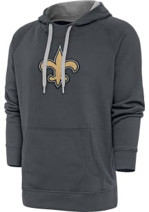 Antigua New Orleans Saints Mens Charcoal Chenille Logo Victory Long Sleeve Hoodie