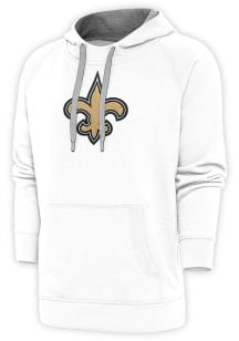 Antigua New Orleans Saints Mens White Chenille Logo Victory Long Sleeve Hoodie