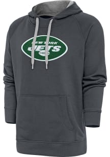Antigua New York Jets Mens Charcoal Chenille Logo Victory Long Sleeve Hoodie