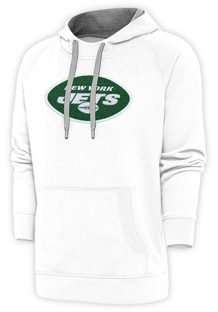 Men's Antigua White New York Jets Victory Pullover Sweatshirt