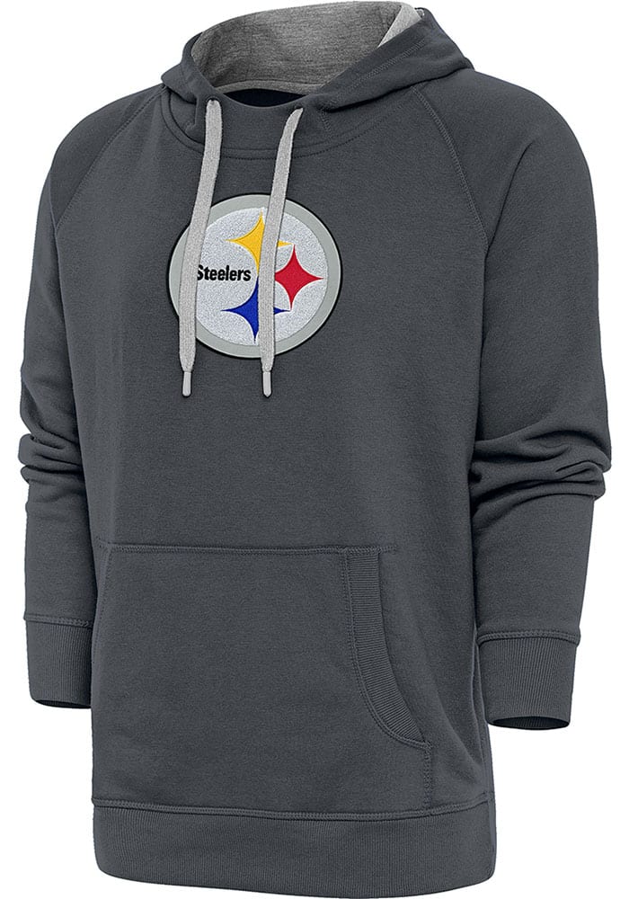 Antigua Pittsburgh Steelers Black Chenille Logo Victory Long Sleeve Hoodie, Black, 52% Cot / 48% Poly, Size S, Rally House