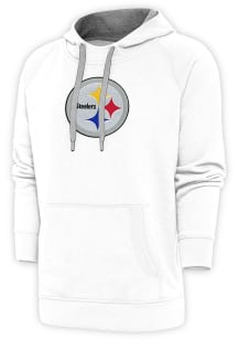 Antigua Pittsburgh Steelers Mens White Chenille Logo Victory Long Sleeve Hoodie