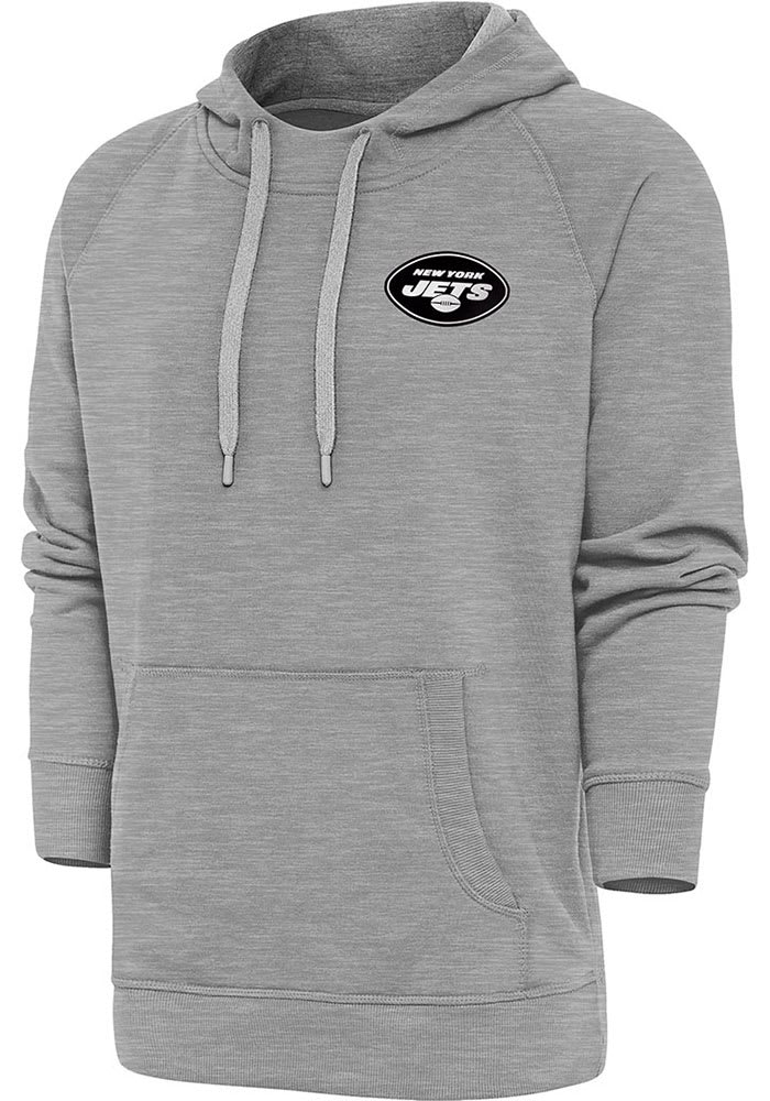 Antigua New York Jets Grey Metallic Logo Victory Long Sleeve Hoodie, Grey, 52% Cot / 48% Poly, Size XL, Rally House