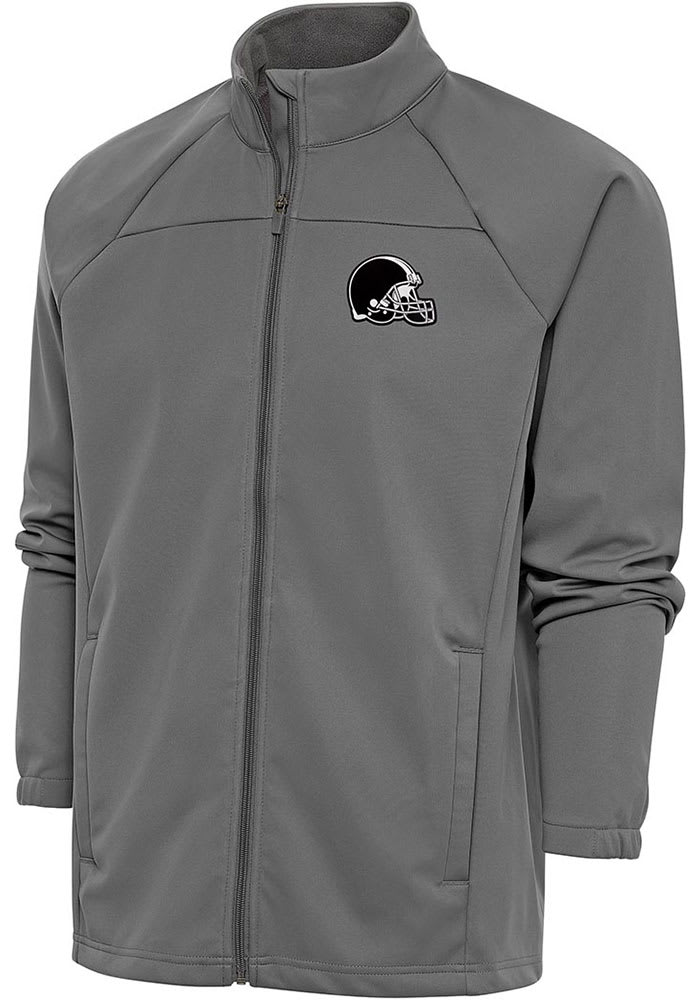 Antigua Cleveland Browns Mens Grey Metallic Logo Links Long Sleeve Full Zip Jacket