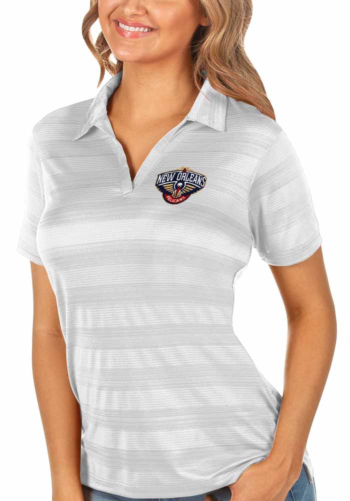 Antigua New Orleans Pelicans Womens White Compass Short Sleeve Polo Shirt