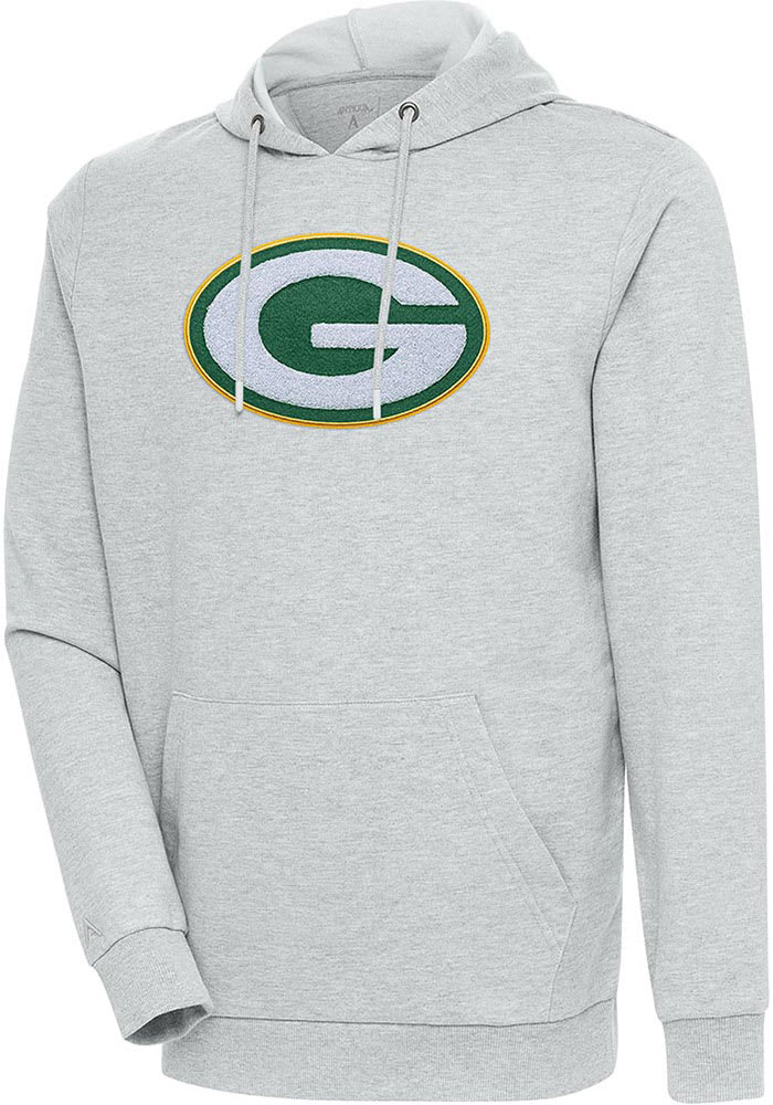 Green Bay Packers Antigua Action Chenille Pullover Hoodie - Oatmeal