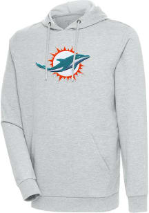 Antigua Miami Dolphins Mens Grey Chenille Logo Action Long Sleeve Hoodie