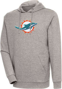 Antigua Miami Dolphins Mens Oatmeal Chenille Logo Action Long Sleeve Hoodie