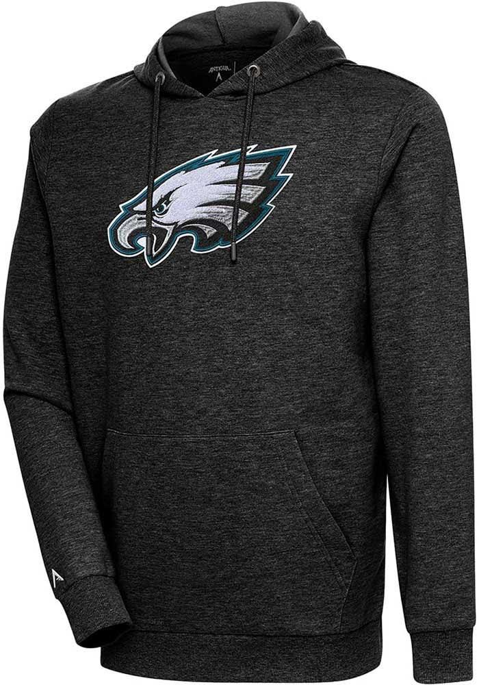 Antigua Philadelphia Eagles Black Chenille Logo Action Hood Long Sleeve Hoodie, Black, 55% Cotton / 45% POLYESTER, Size XL, Rally House