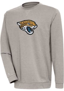Antigua Jacksonville Jaguars Mens Oatmeal Chenille Logo Reward Long Sleeve Crew Sweatshirt