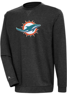 Antigua Miami Dolphins Mens Black Chenille Logo Reward Long Sleeve Crew Sweatshirt