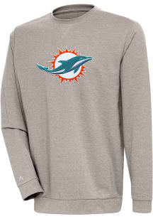 Antigua Miami Dolphins Mens Oatmeal Chenille Logo Reward Long Sleeve Crew Sweatshirt