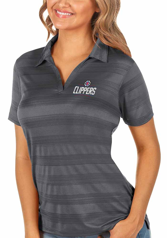 Antigua Los Angeles Clippers Womens Grey Compass Short Sleeve Polo Shirt