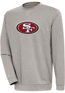 Antigua San Francisco 49ers Mens Oatmeal Chenille Logo Reward Long Sleeve Crew Sweatshirt