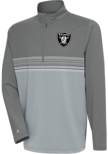 Antigua Las Vegas Raiders Mens Grey Metallic Logo Pace Long Sleeve 1/4 Zip Pullover