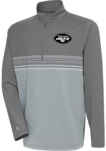 Antigua New York Jets Mens Grey Metallic Logo Pace Long Sleeve 1/4 Zip Pullover