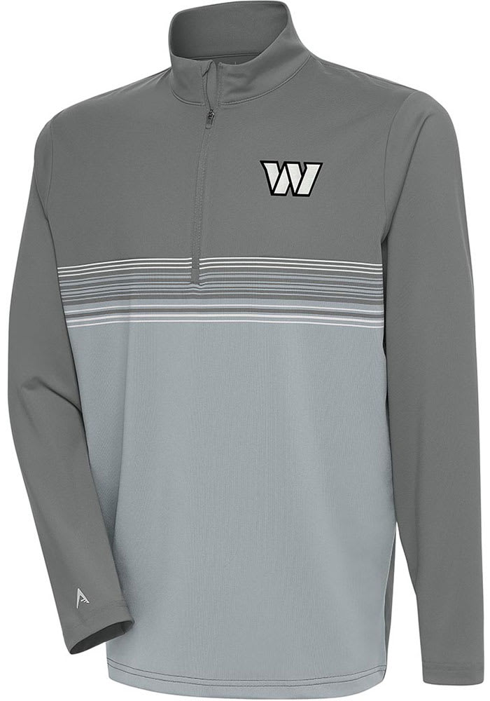 Antigua Washington Commanders Grey Metallic Logo Fortune Long Sleeve 1/4 Zip Pullover, Grey, 100% POLYESTER, Size L, Rally House