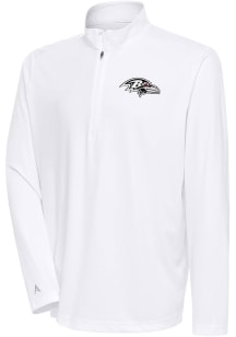 Antigua Baltimore Ravens Mens White Metallic Logo Tribute Long Sleeve Qtr Zip Pullover