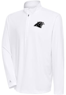 Antigua Carolina Panthers Mens White Metallic Logo Tribute Long Sleeve 1/4 Zip Pullover