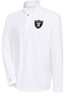 Antigua Las Vegas Raiders Mens White Metallic Logo Tribute Long Sleeve 1/4 Zip Pullover