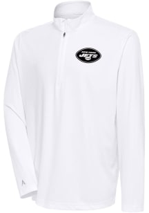 Antigua New York Jets Mens White Metallic Logo Tribute Long Sleeve 1/4 Zip Pullover