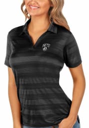 Antigua Brooklyn Nets Womens Black Compass Short Sleeve Polo Shirt