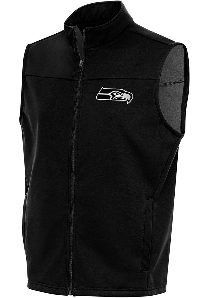 Antigua Seattle Seahawks Black Metallic Logo Links Golf Sleeveless Jacket, Black, 100% POLYESTER, Size M, Rally House