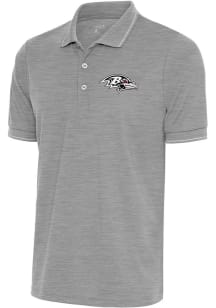 Antigua Baltimore Ravens Mens Grey Metallic Logo Affluent Short Sleeve Polo