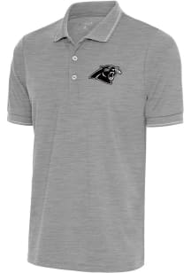 Antigua Carolina Panthers Mens Grey Metallic Logo Affluent Short Sleeve Polo