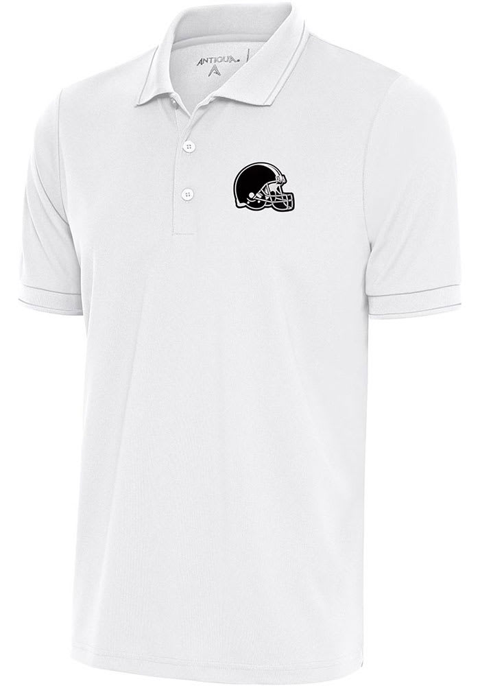 Antigua Cleveland Browns Mens White Metallic Logo Affluent Short Sleeve Polo