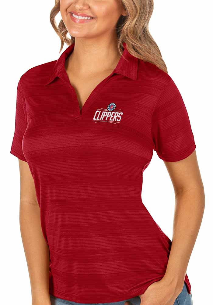 Antigua Los Angeles Clippers Womens Red Compass Short Sleeve Polo Shirt