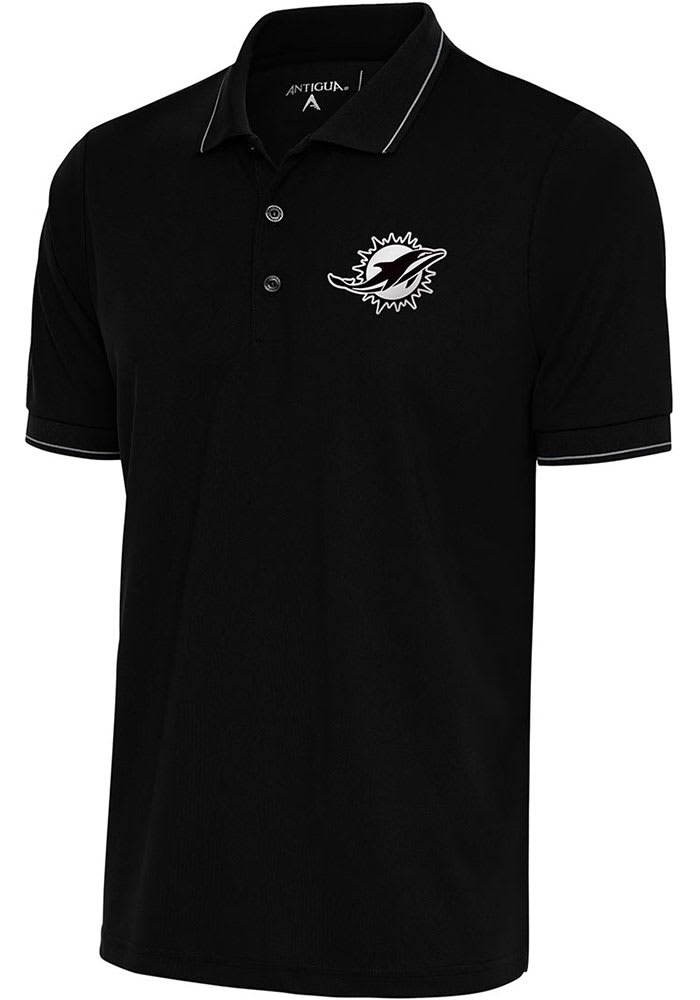 Men's Antigua Black Miami Dolphins Metallic Logo Affluent Polo