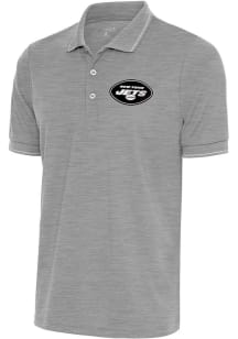 Antigua New York Jets Mens Grey Metallic Logo Affluent Short Sleeve Polo