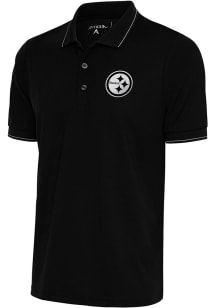 Antigua Pittsburgh Steelers Mens Black Metallic Logo Affluent Short Sleeve Polo