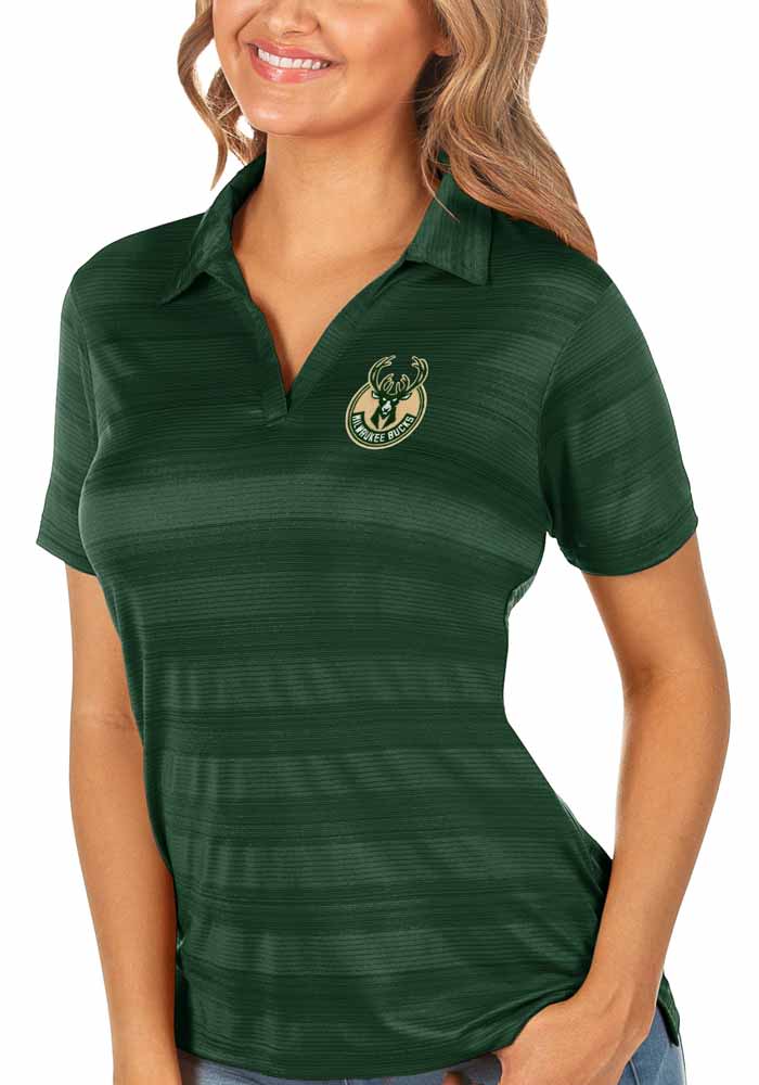 Antigua Milwaukee Bucks Womens Green Compass Short Sleeve Polo Shirt