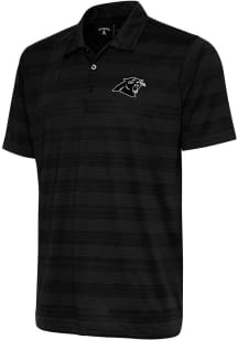 Antigua Carolina Panthers Mens Black Metallic Logo Compass Short Sleeve Polo